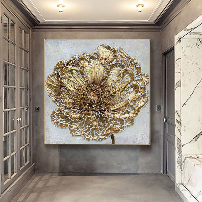 Elegant Gold Dandelion Oil Painting for Luxurious Home Decor
