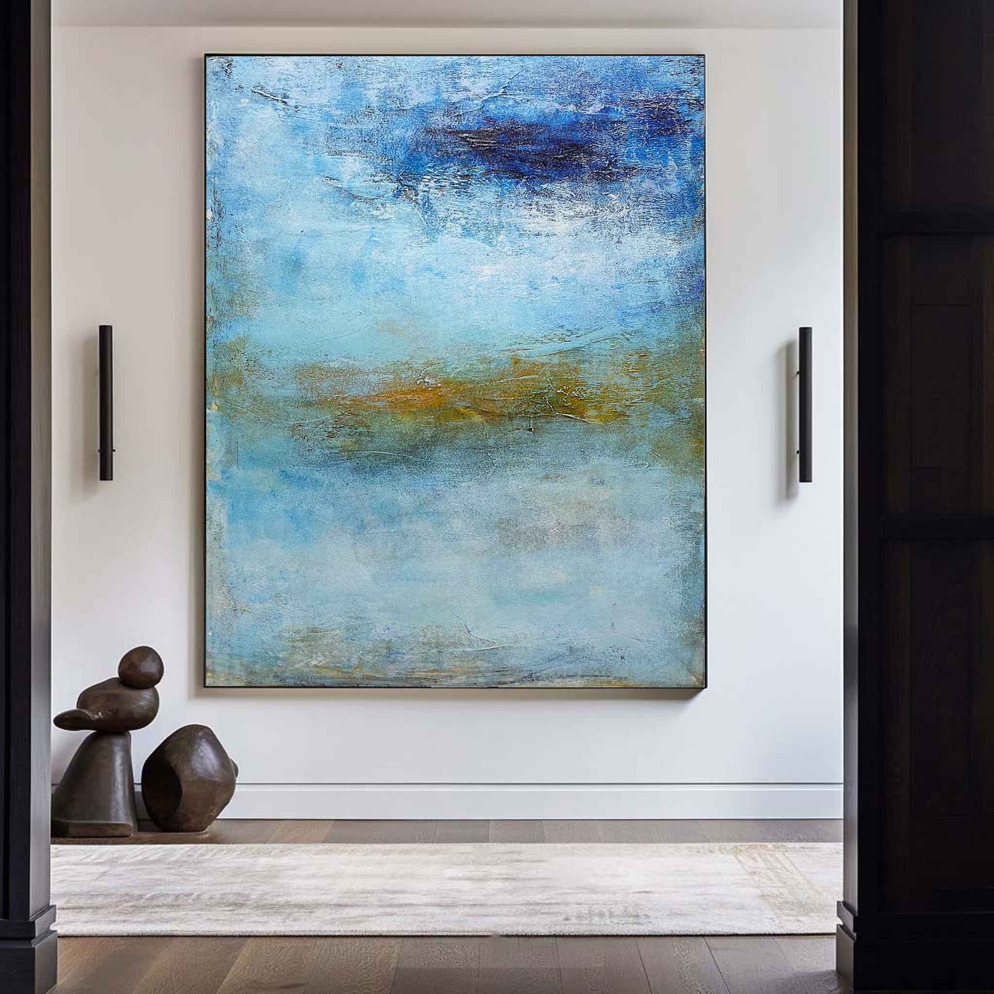 Serene Coastal Wave Oil Painting - Tranquil Ocean Abstract Art for Nautical Decor