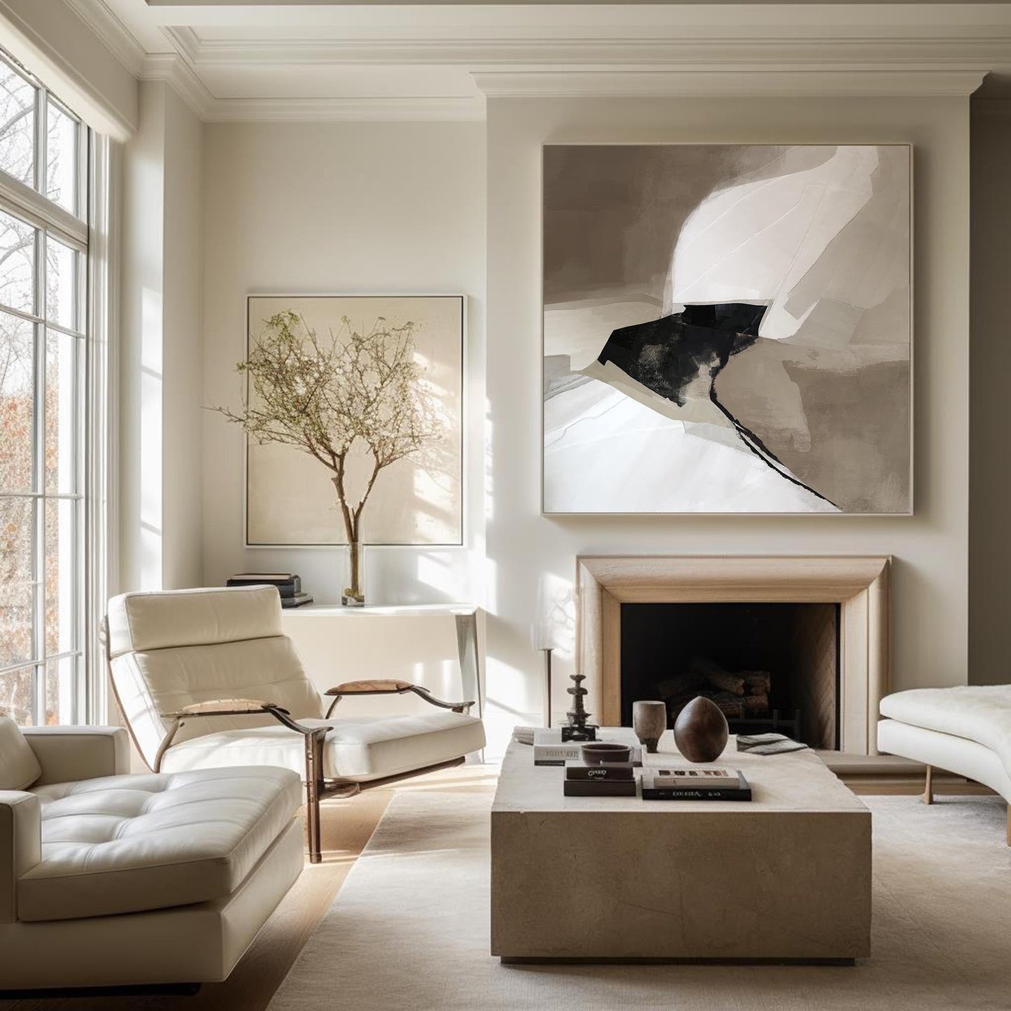 Contemporary Black and White Abstract Oil Painting for Modern Home Decor