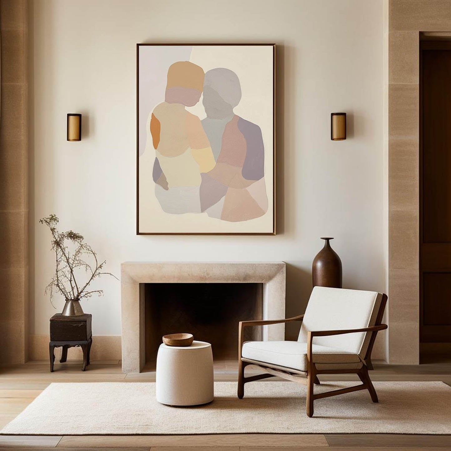 Contemporary Abstract Couple Portrait Oil Painting for Modern Home Decor