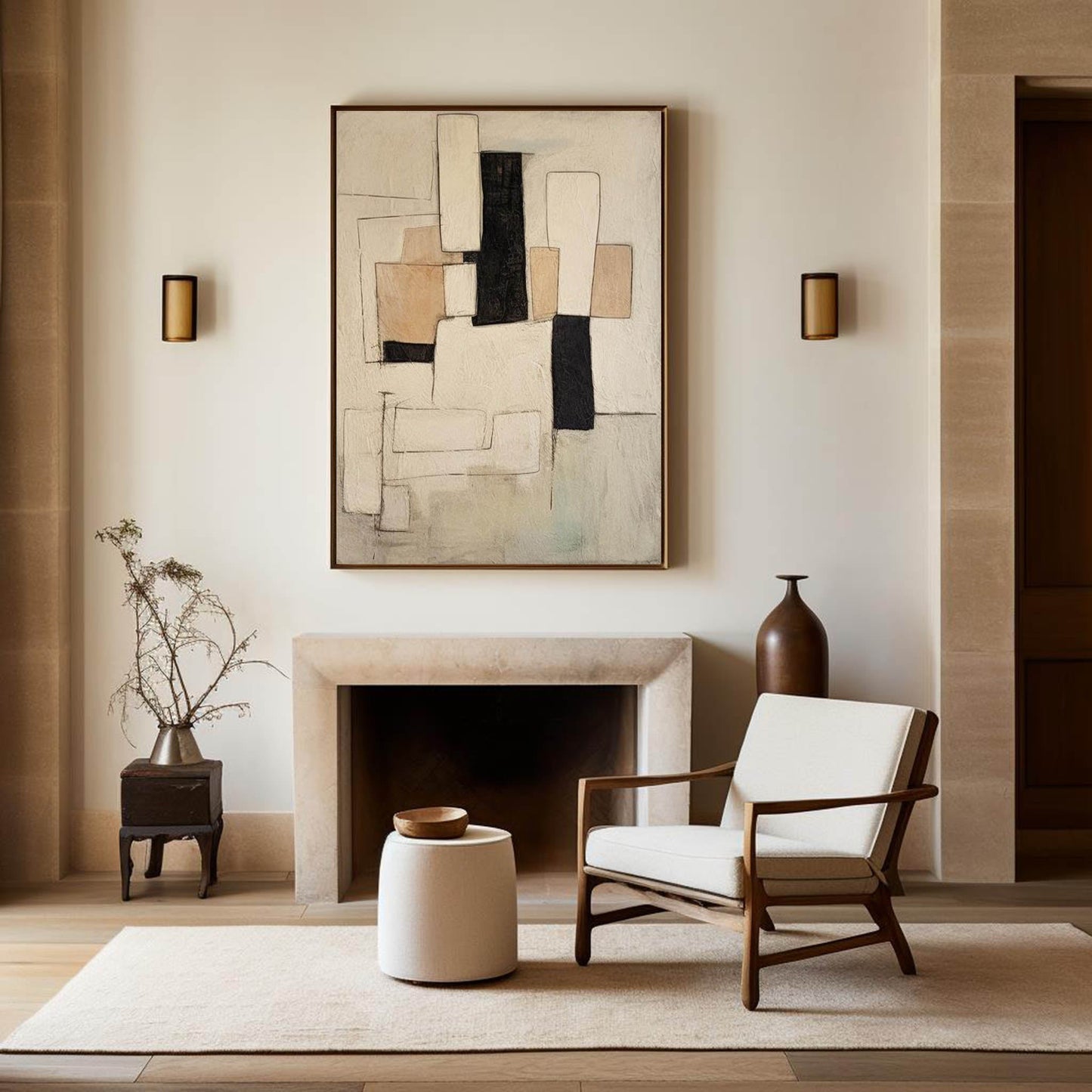 Contemporary Geometric Abstract Oil Painting for Modern Home Decor