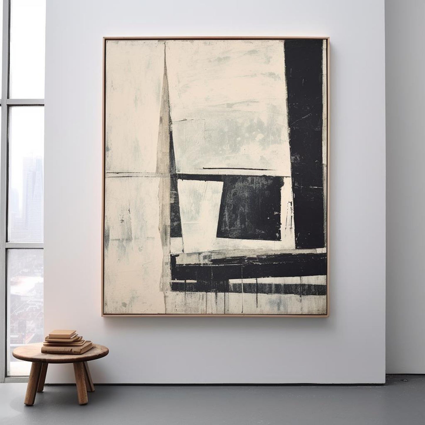 Contemporary Black and White Abstract Oil Painting for Modern Decor