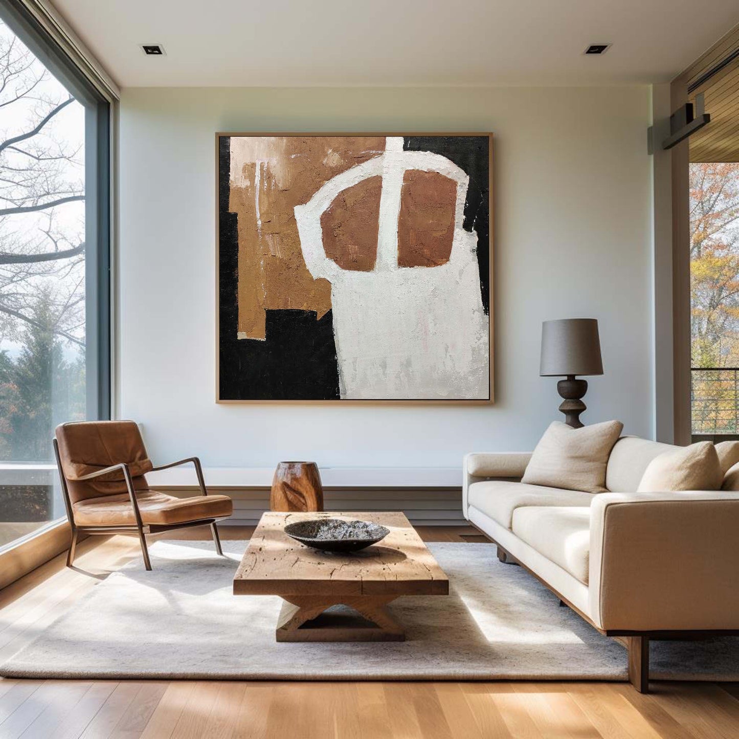 Elegant Black and Brown Minimalist Oil Painting for Modern Home Decor