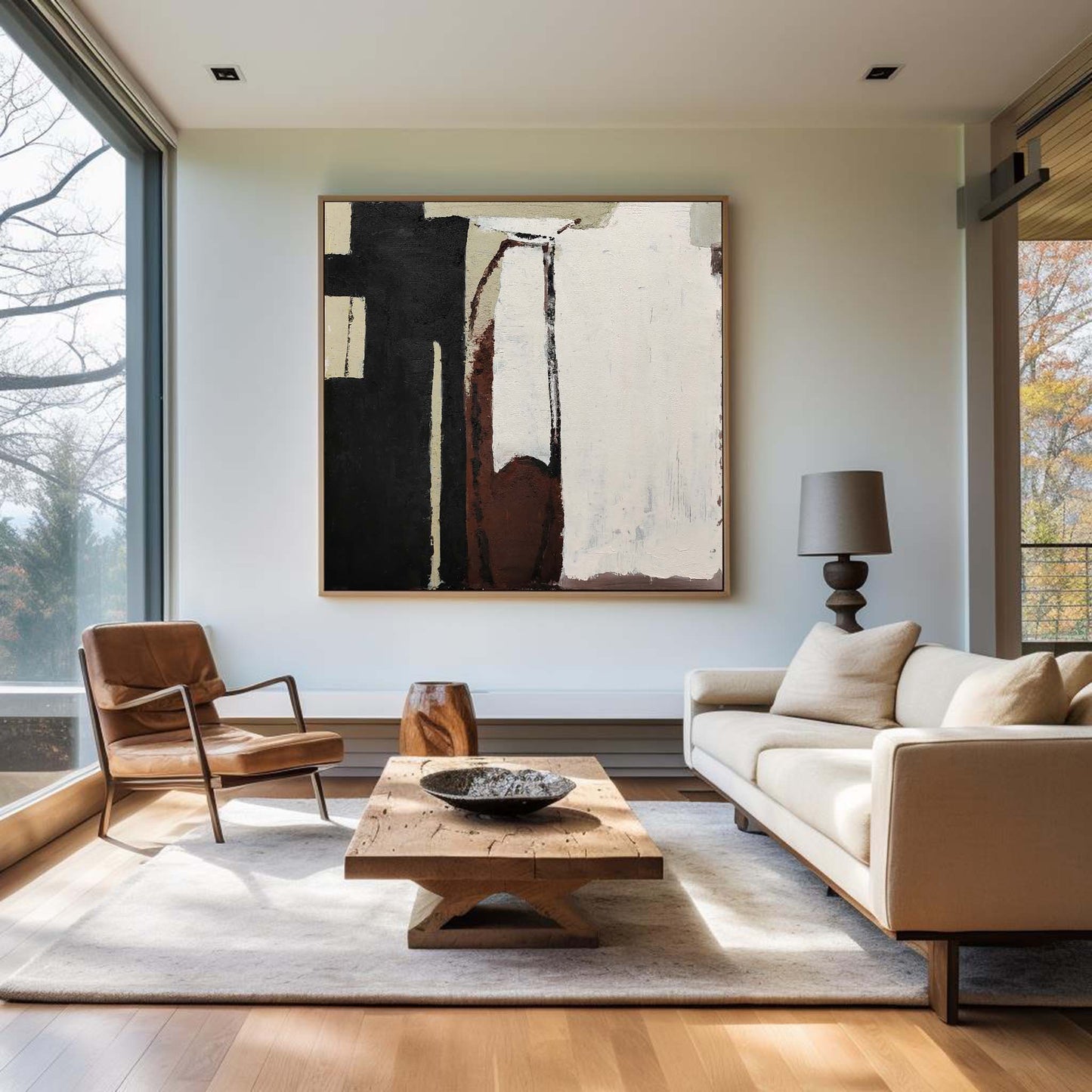 Contemporary Black and Brown Abstract Oil Painting for Modern Decor