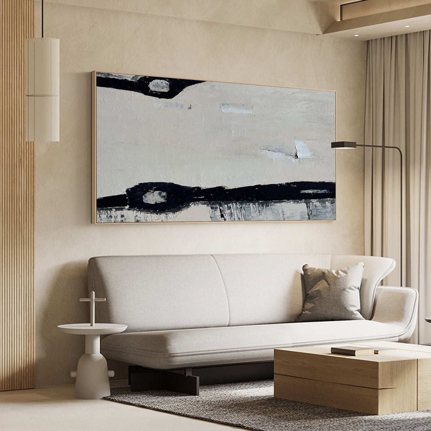 Contemporary Black and White Abstract Oil Painting for Modern Home Decor