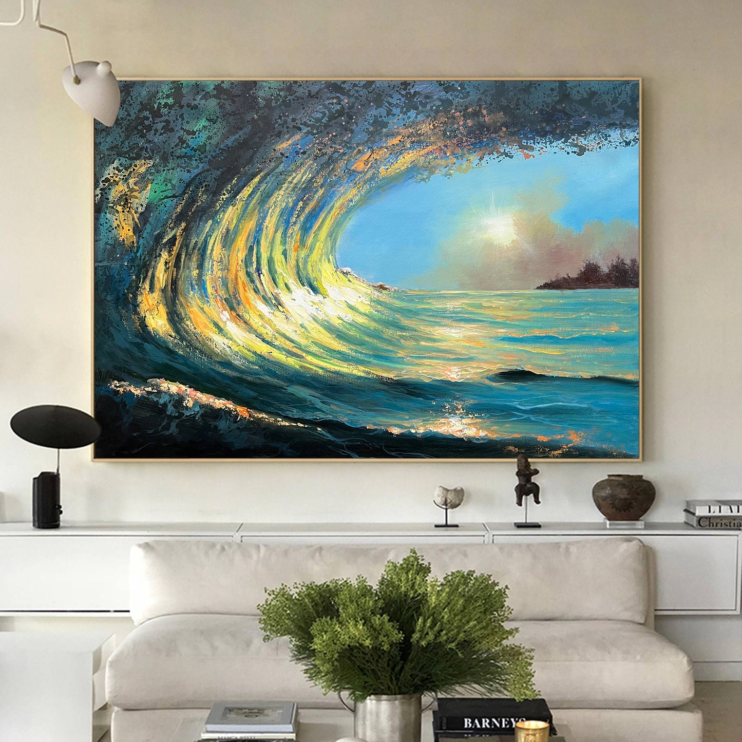 Vibrant Sunrise Wave Oil Painting for Coastal Art Lovers