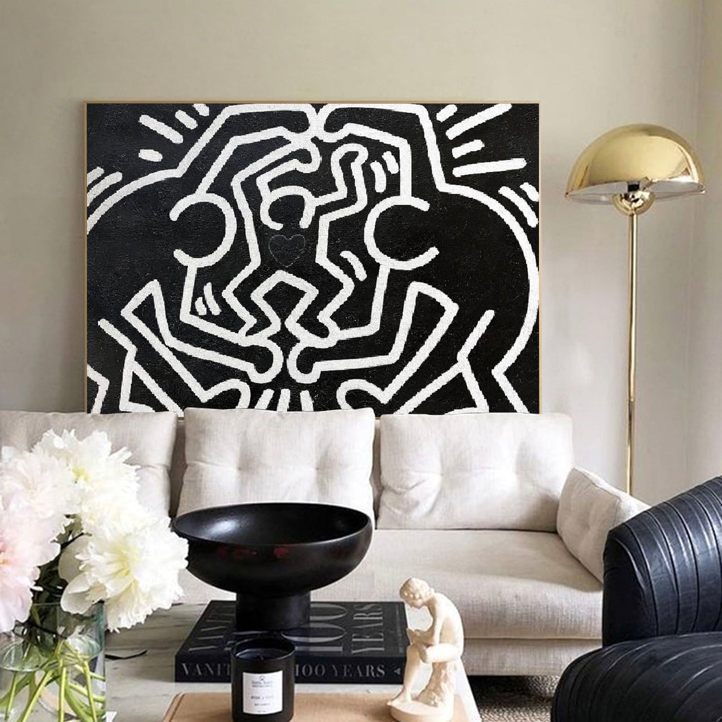 Bold Abstract Expressionist Oil Painting in Keith Haring Style