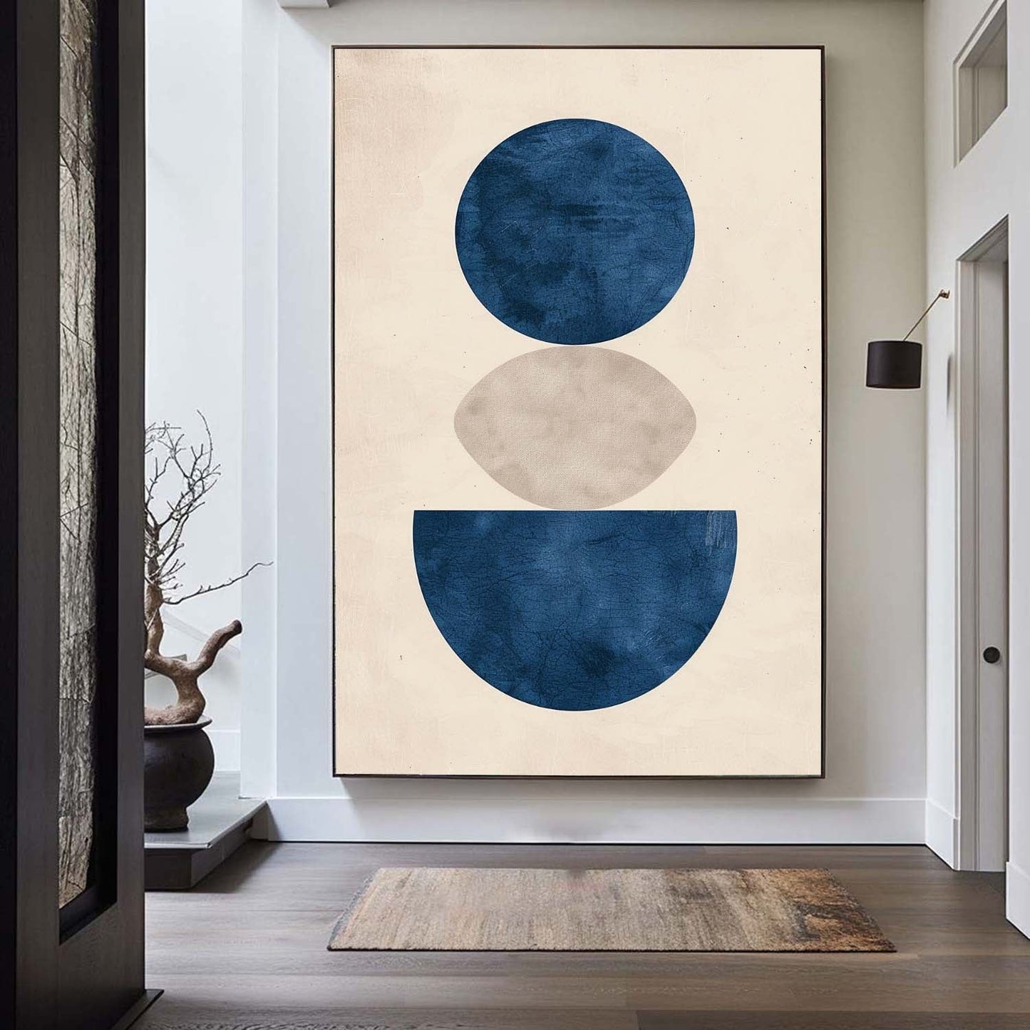Contemporary Blue Geometric Abstract Oil Painting for Modern Home Decor