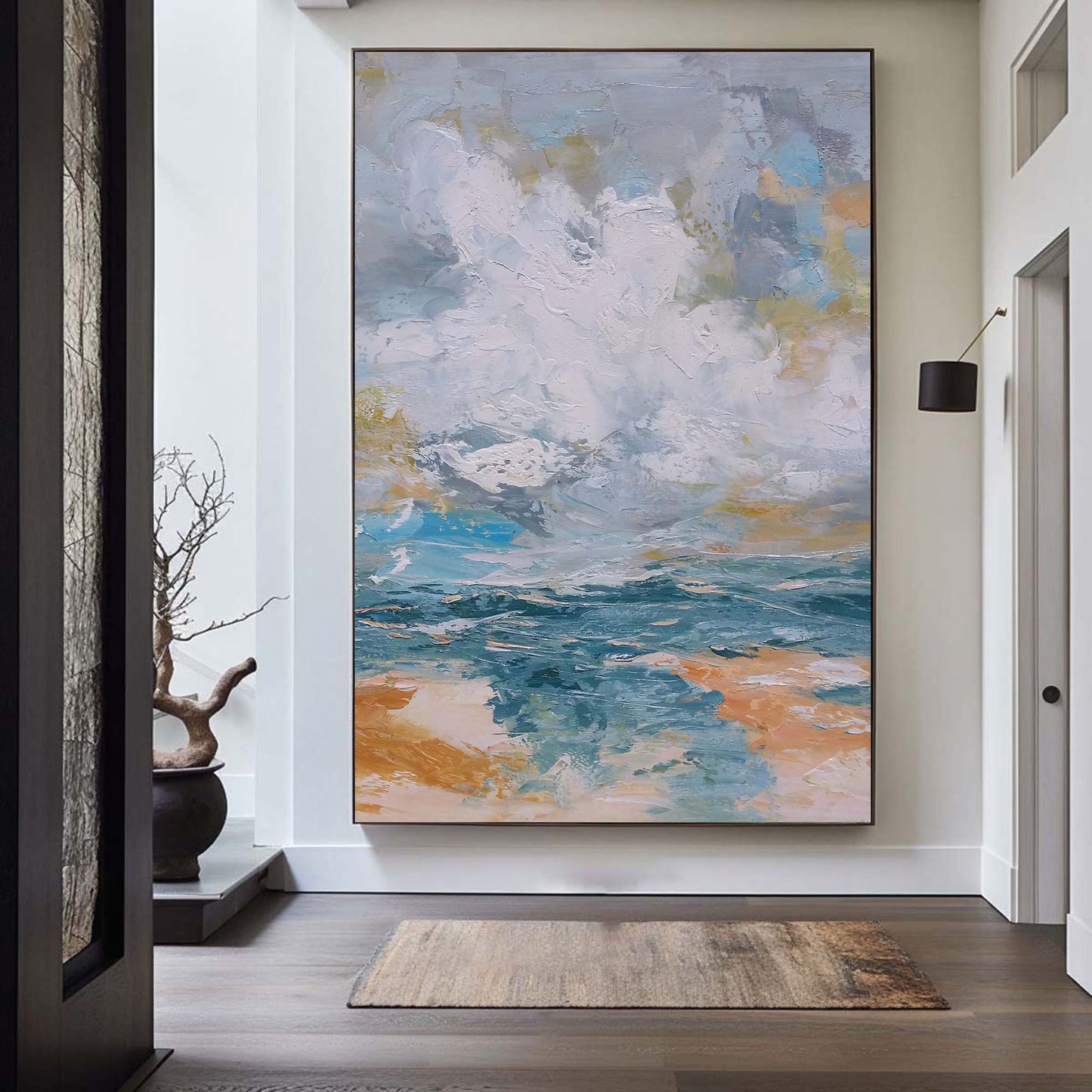 Vibrant Impressionist Seascape Oil Painting – Coastal Waves and Cloudy Skies