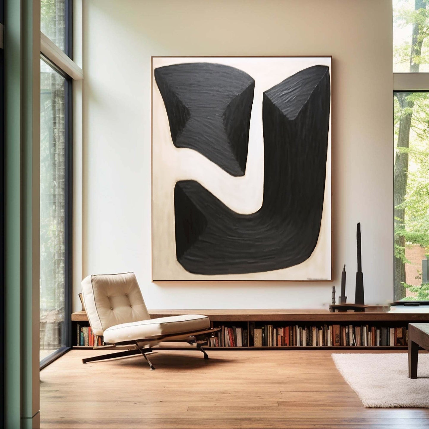 Contemporary Black and White Abstract Oil Painting for Modern Home Decor