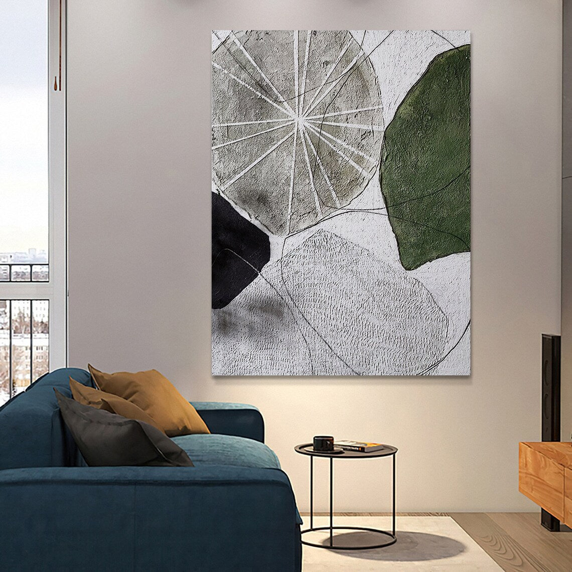 Abstract Nature-Inspired Oil Painting with Geometric Shapes and Earthy Tones