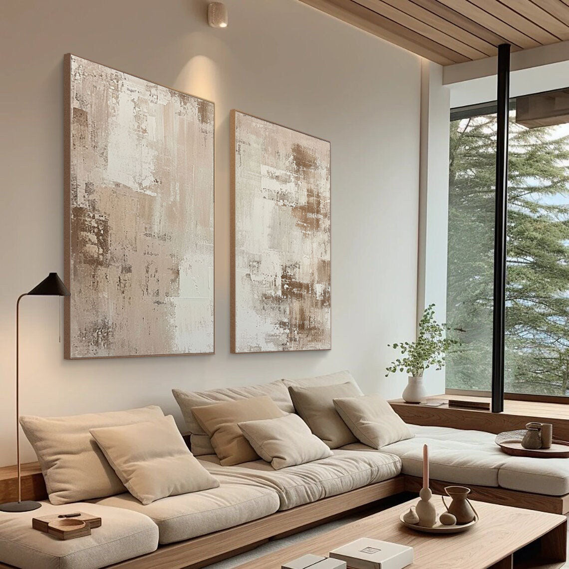 Beige and Brown Abstract Wall Art Set for Modern Home Decor