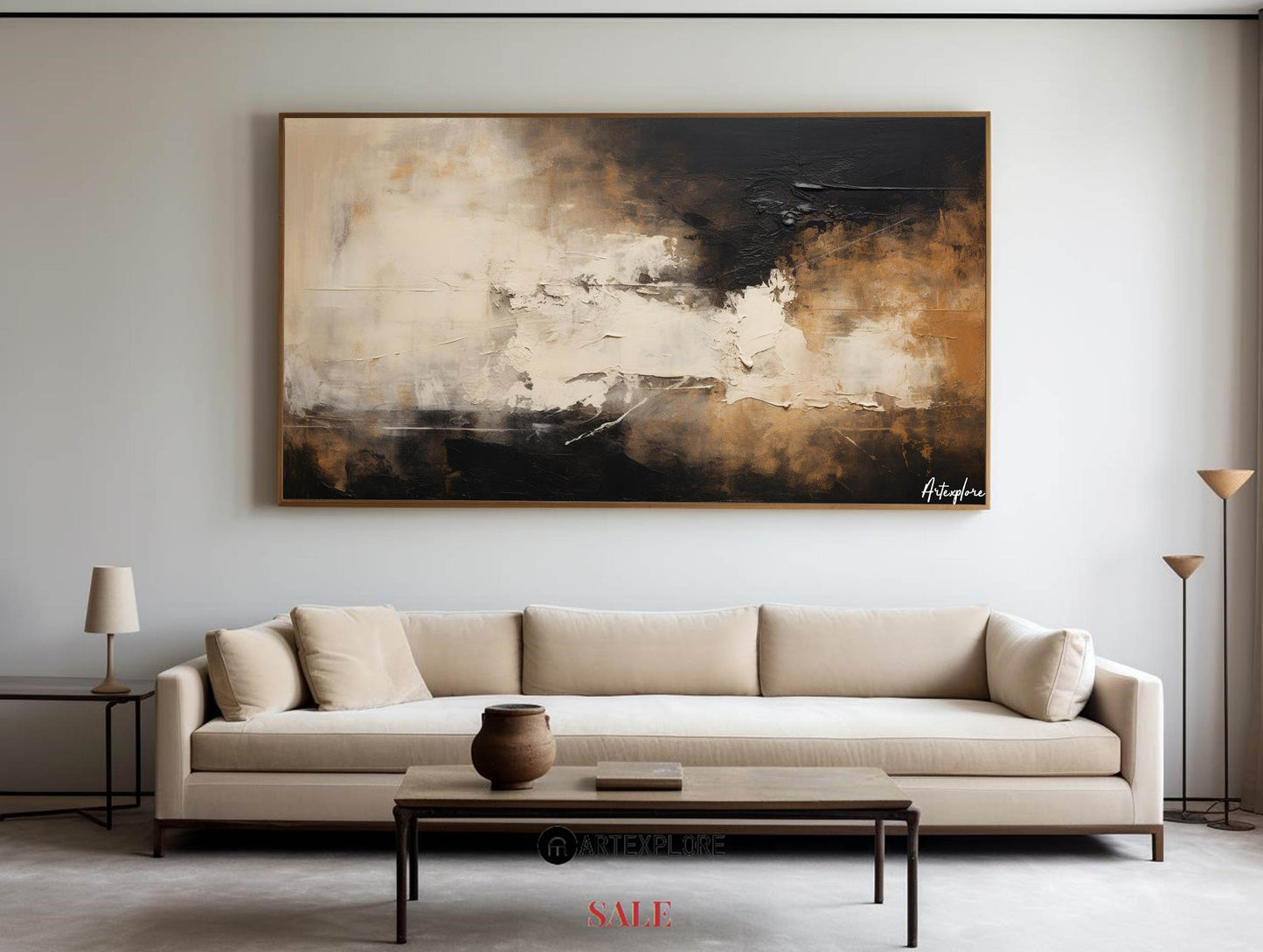 Contemporary Abstract Oil Painting in Earth Tones for Modern Home Decor