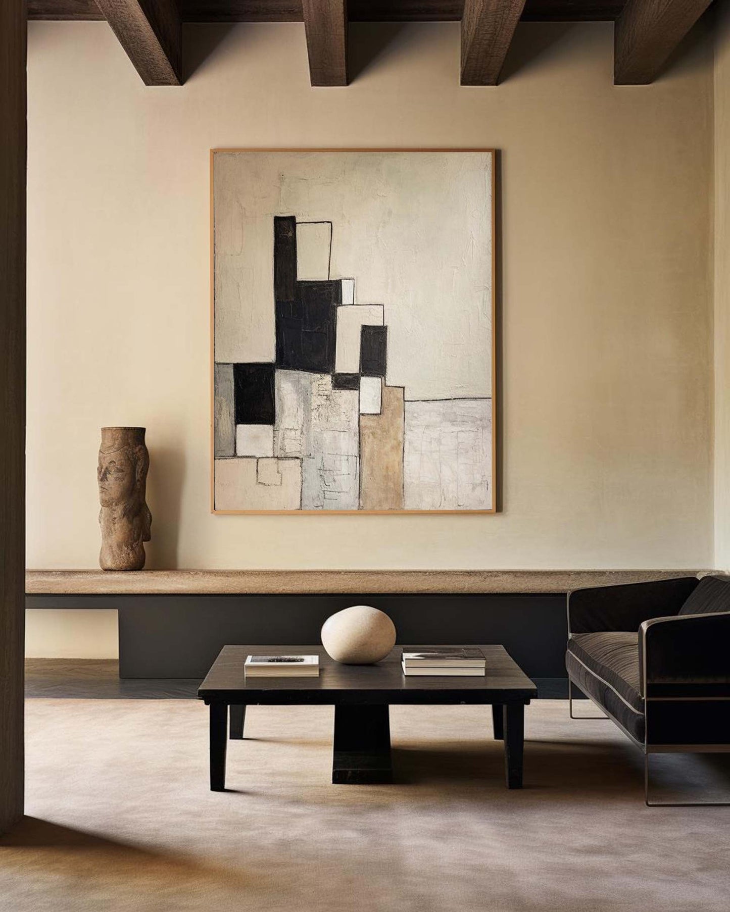 Contemporary Black and White Abstract Oil Painting for Modern Home Décor