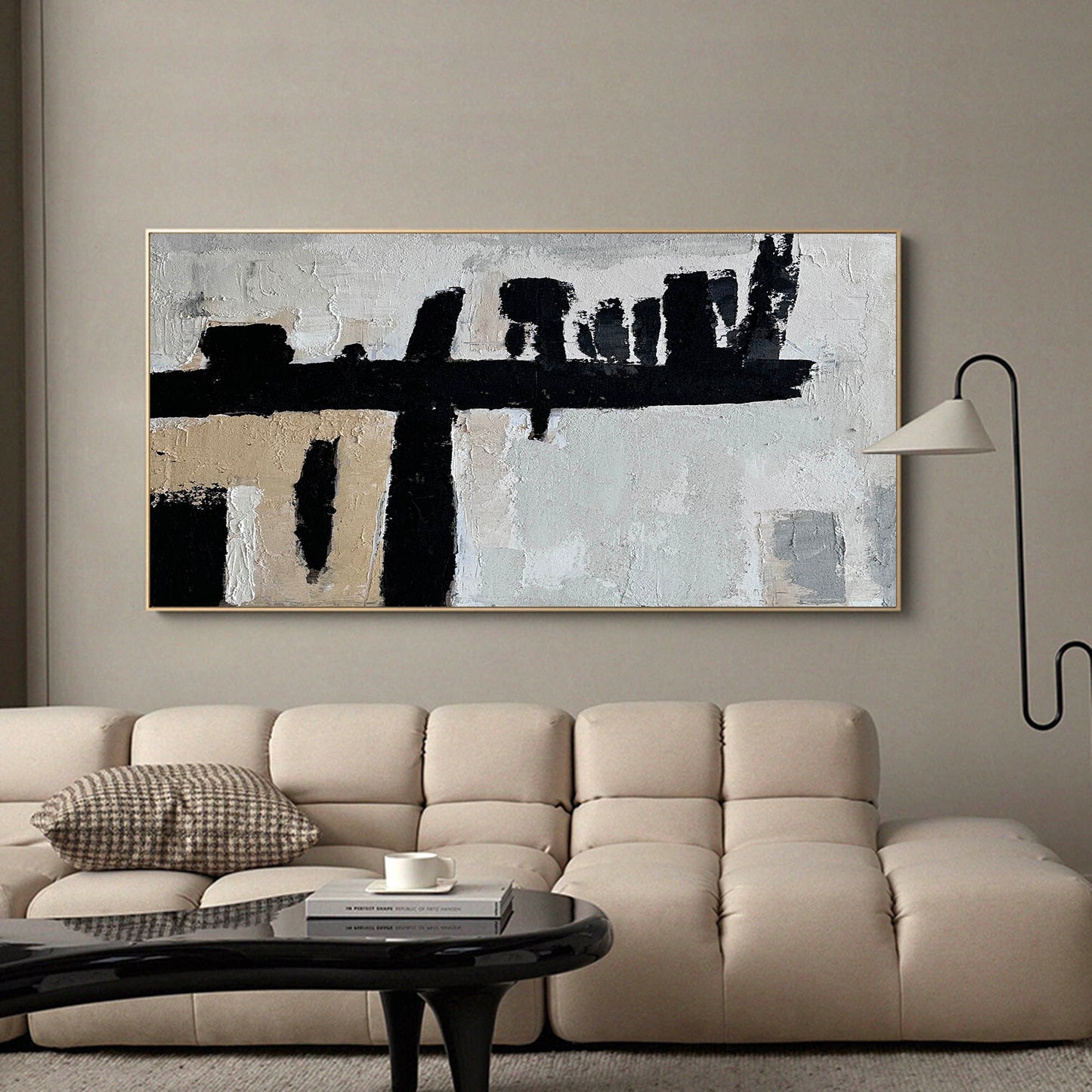 Contemporary Black and White Abstract Oil Painting for Modern Home Decor