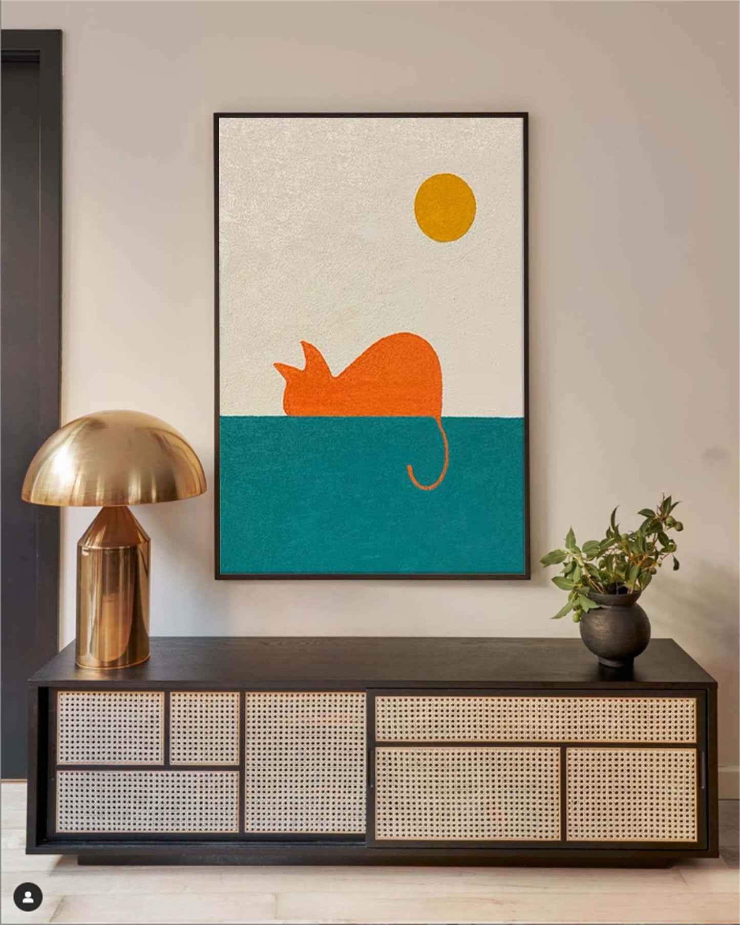 Colorful Cat Oil Painting with Sun and Sea | Abstract Animal Canvas Art for Home Decor