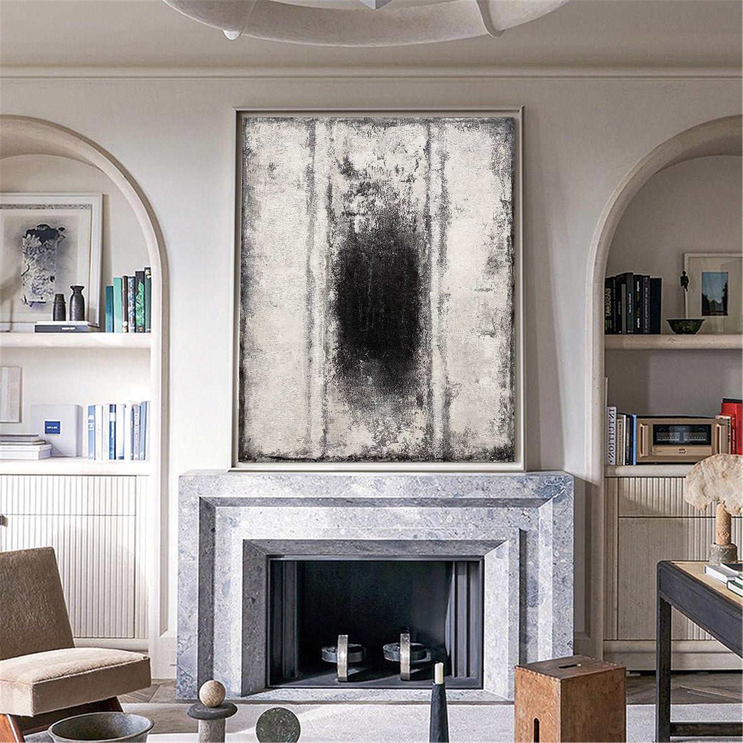 Contemporary Black and White Abstract Oil Painting for Modern Home Decor