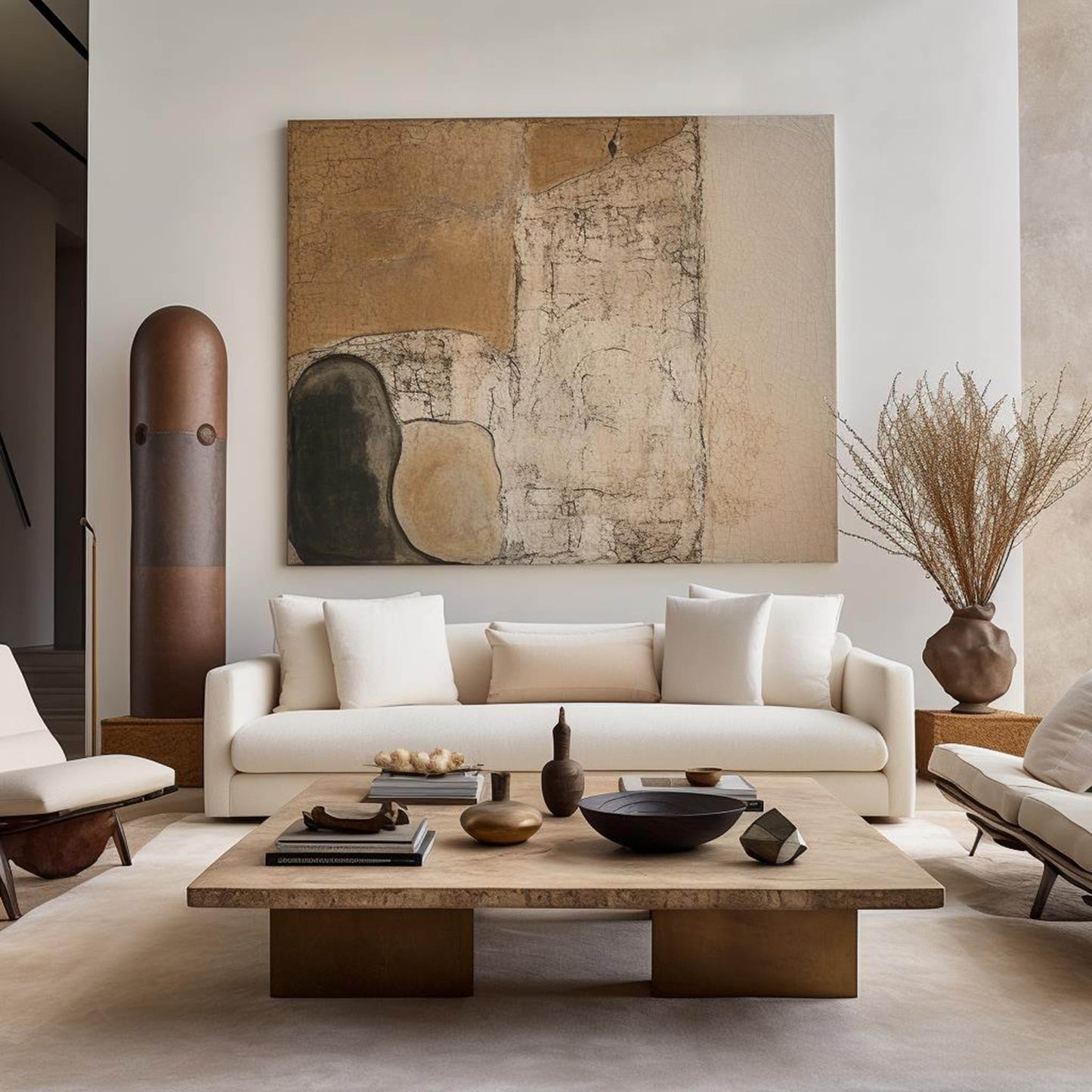 Contemporary Abstract Oil Painting with Unique Textures and Earthy Tones