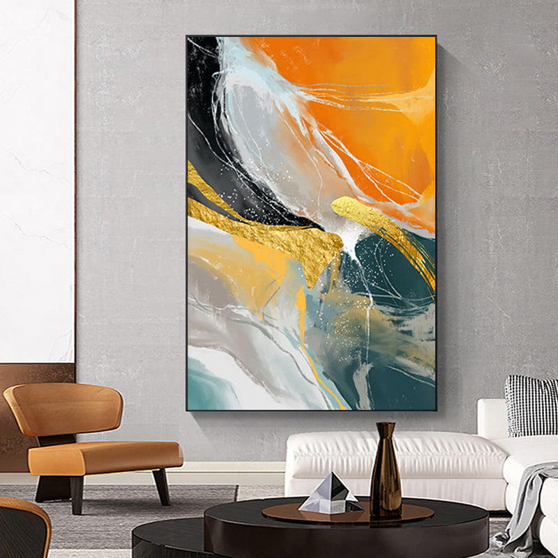 Gold Marble Accent Natural Waves Multicolor Oil Painting