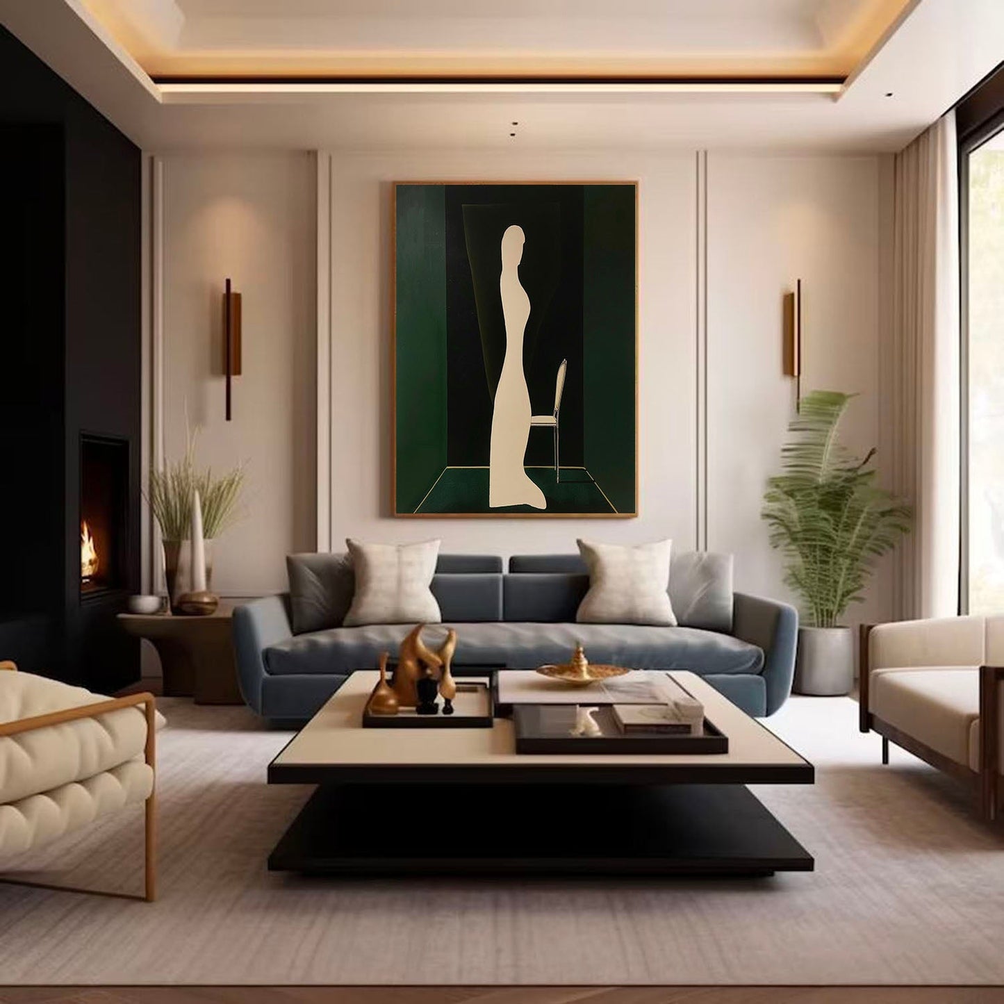 Elegant Minimalist Figure Art on Dark Background for Modern Home Decor