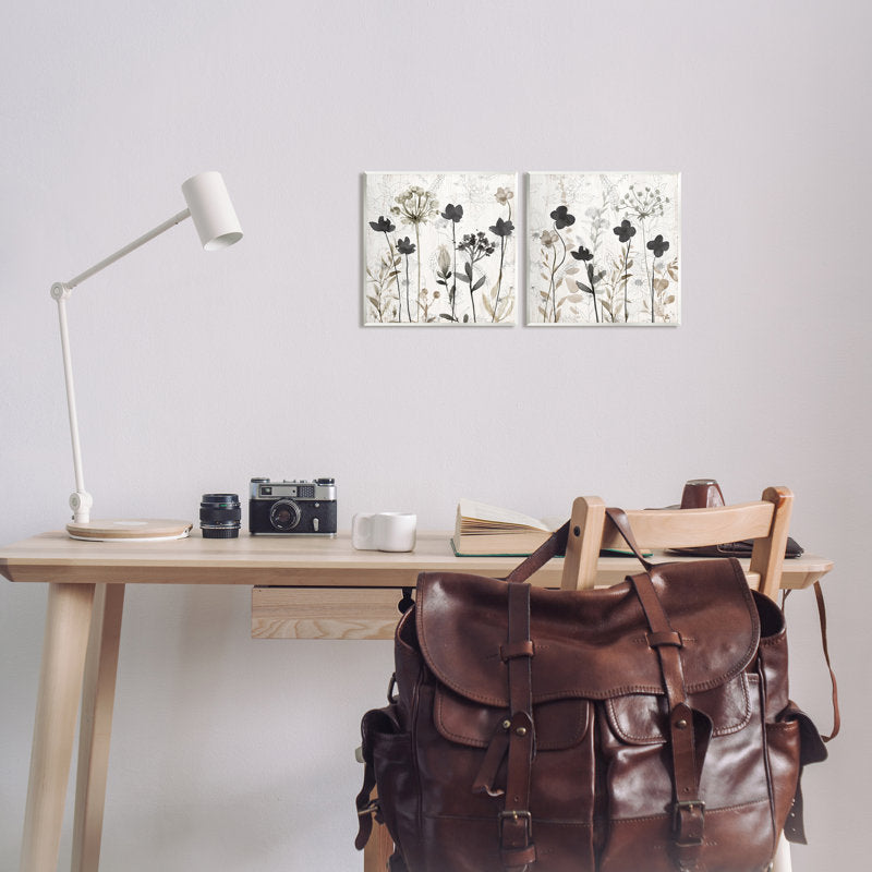 Neutral Floral Boho Wall Art - Rustic 2-Piece Oil Painting Set for Home Decor