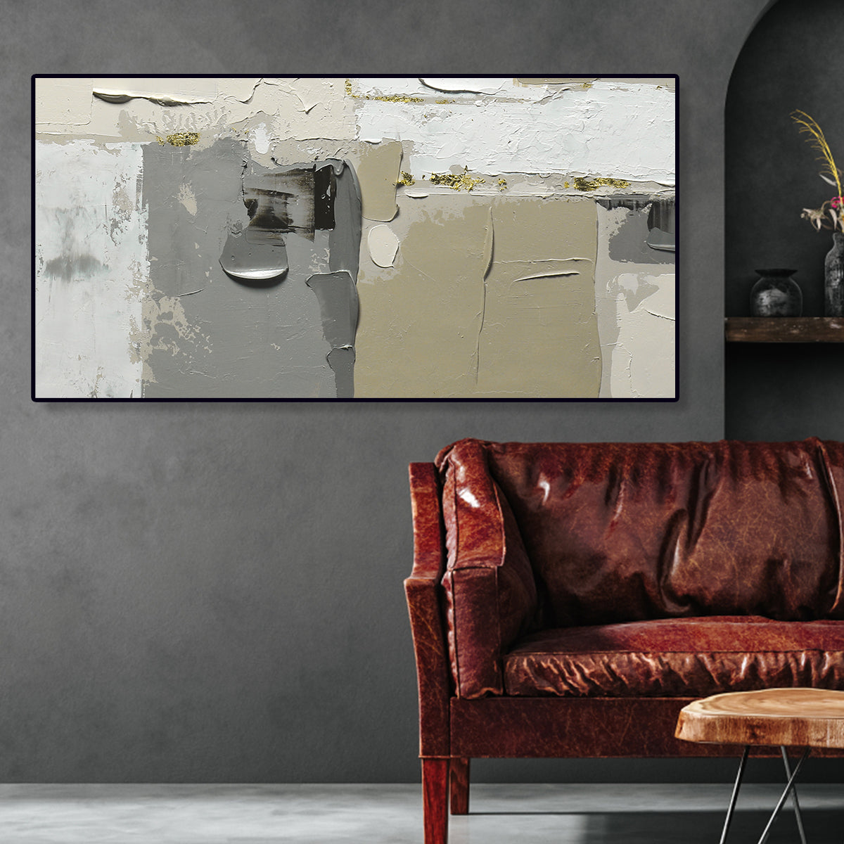 Contemporary Abstract Oil Painting in Neutral Tones for Modern Decor