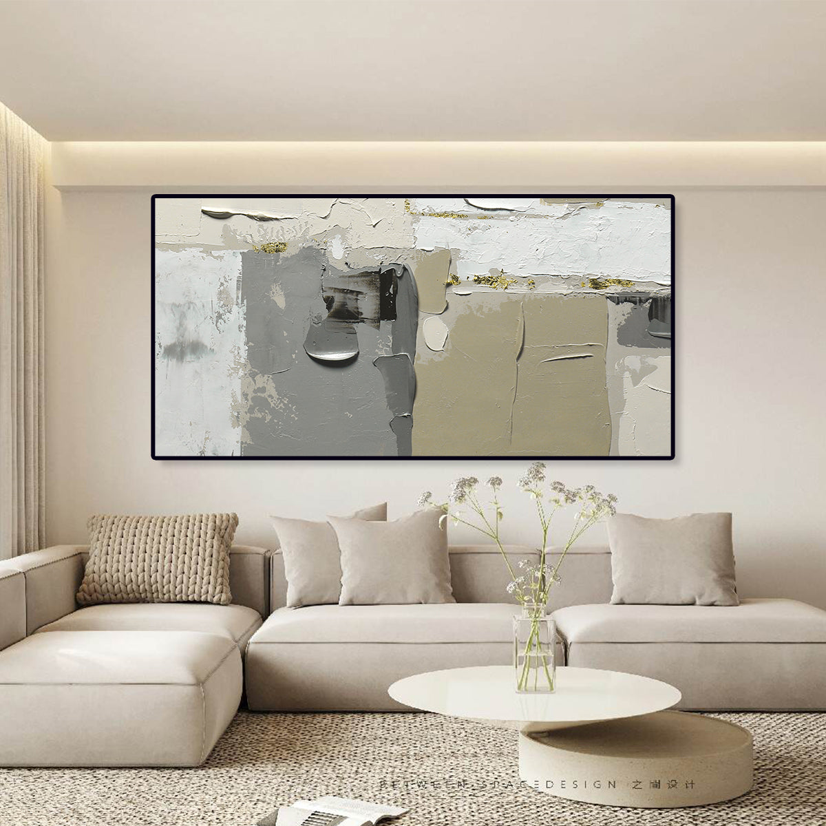 Contemporary Abstract Oil Painting in Neutral Tones for Modern Decor
