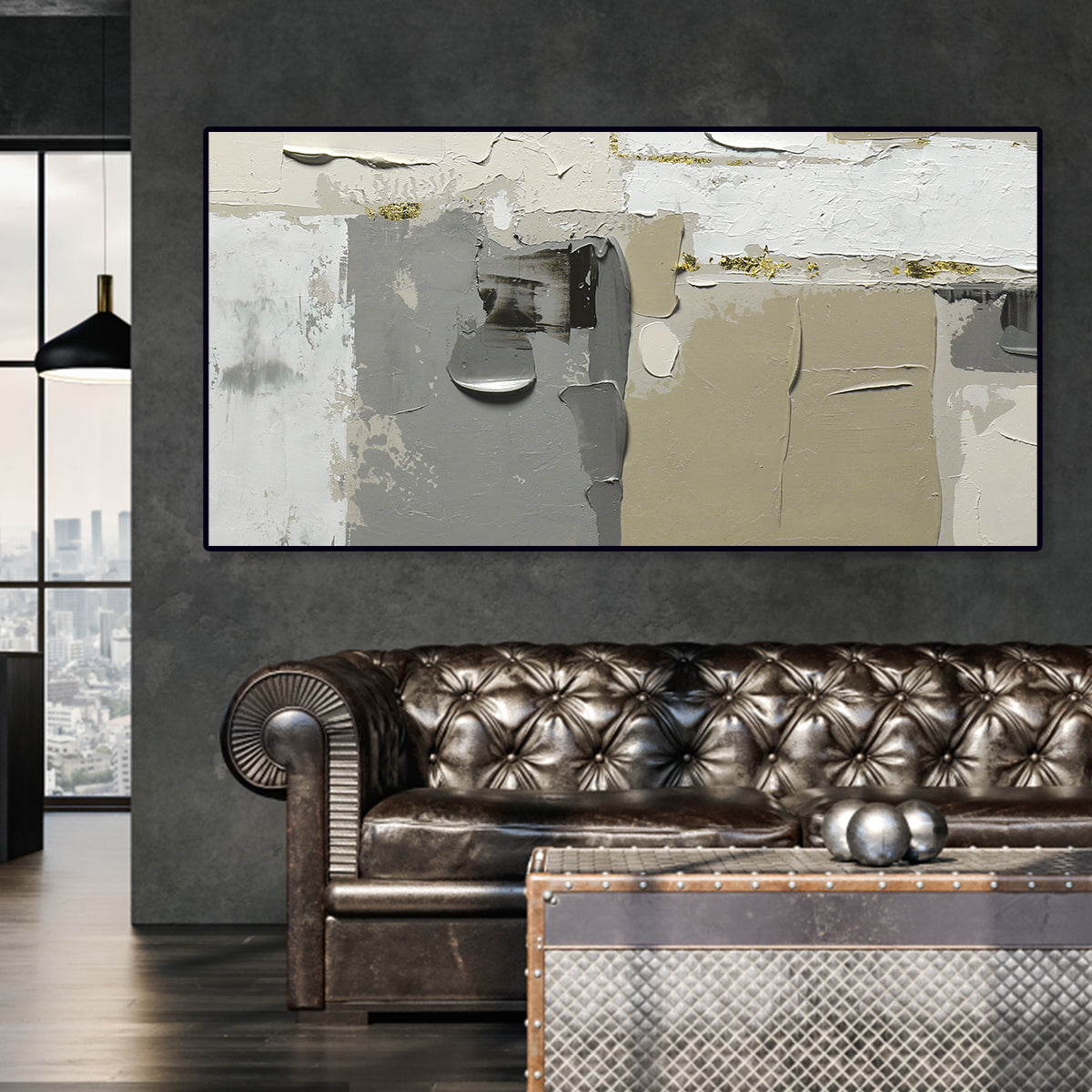 Contemporary Abstract Oil Painting in Neutral Tones for Modern Decor