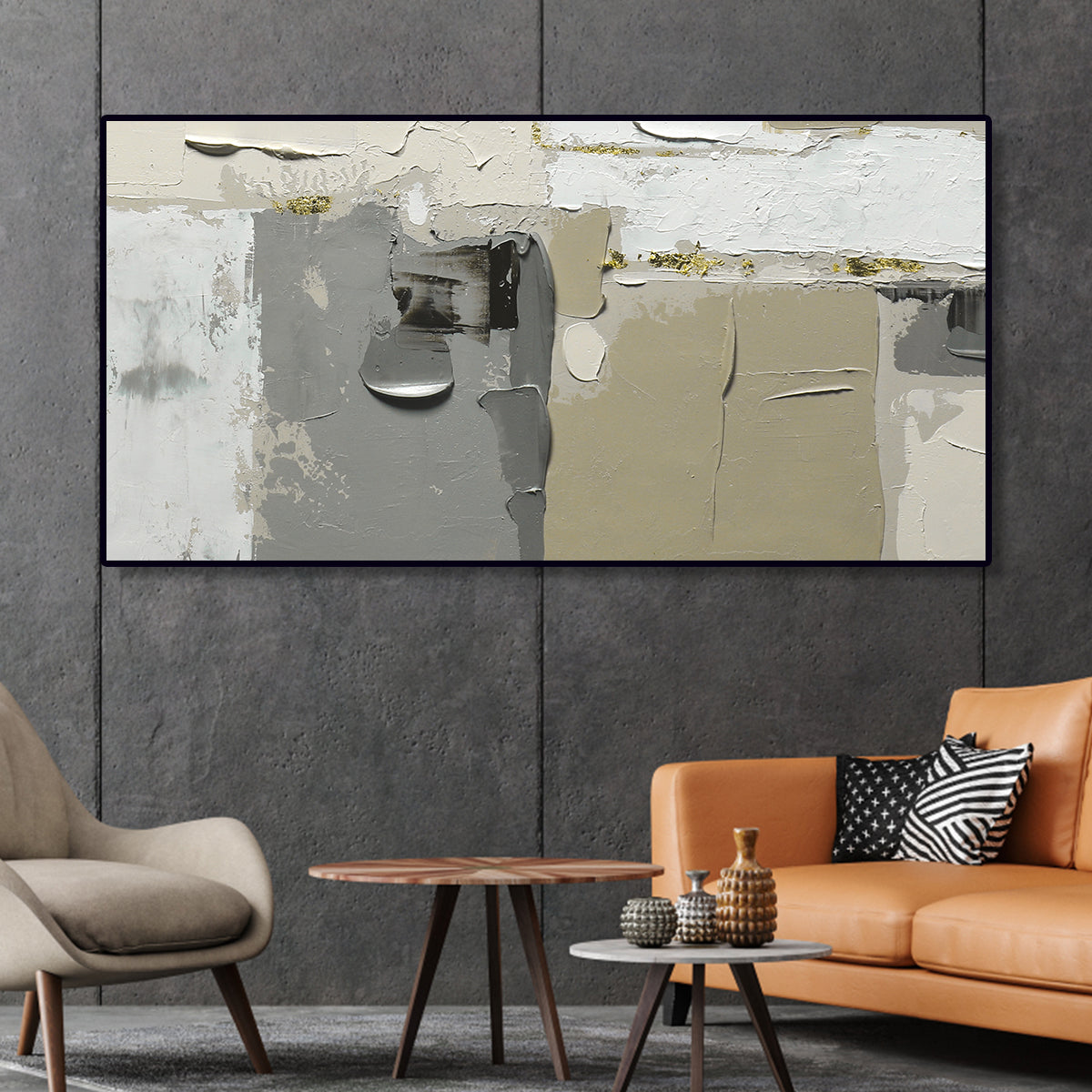 Contemporary Abstract Oil Painting in Neutral Tones for Modern Decor