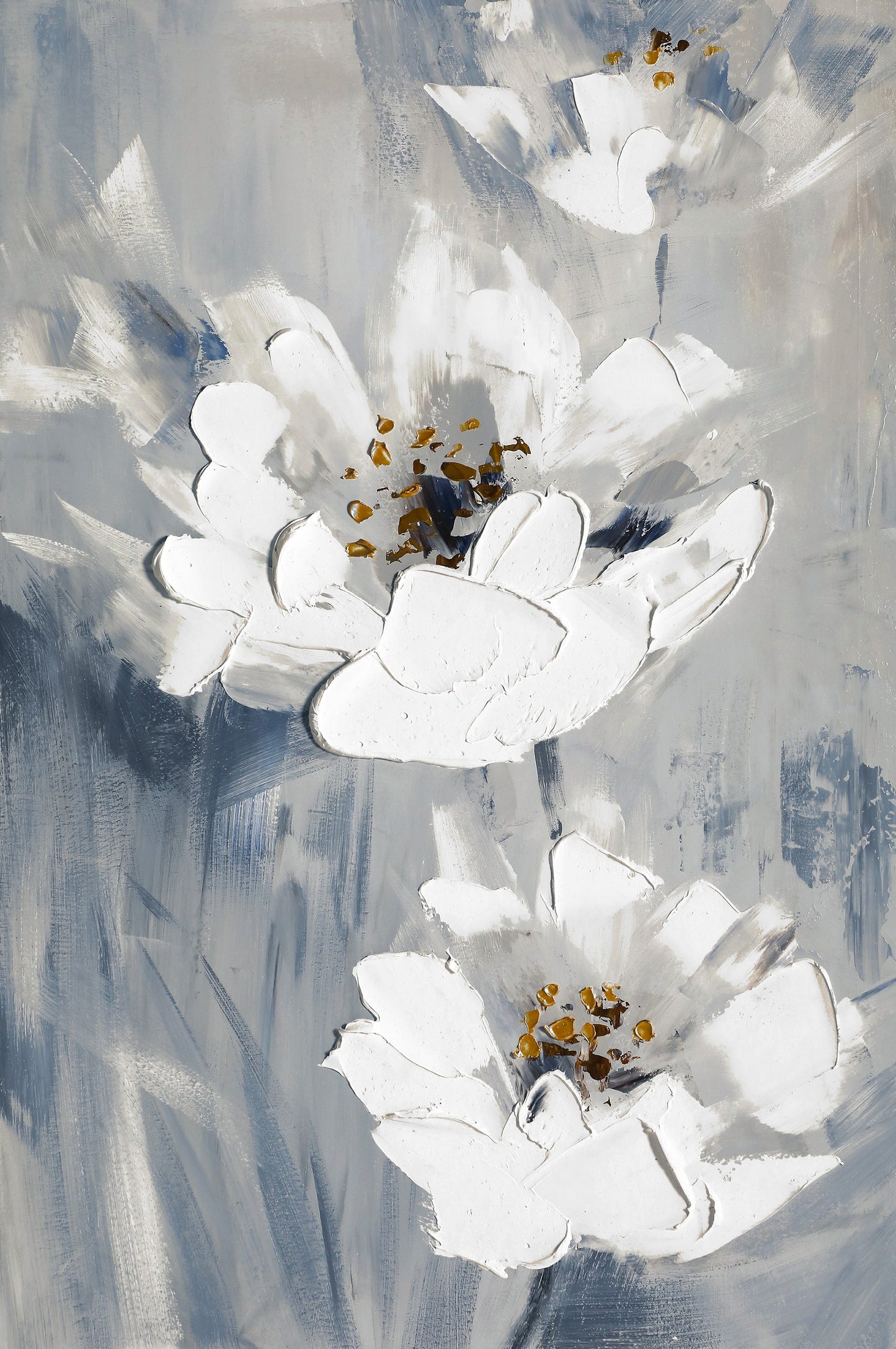 Elegant White Floral Oil Painting for Home Decor and Serenity