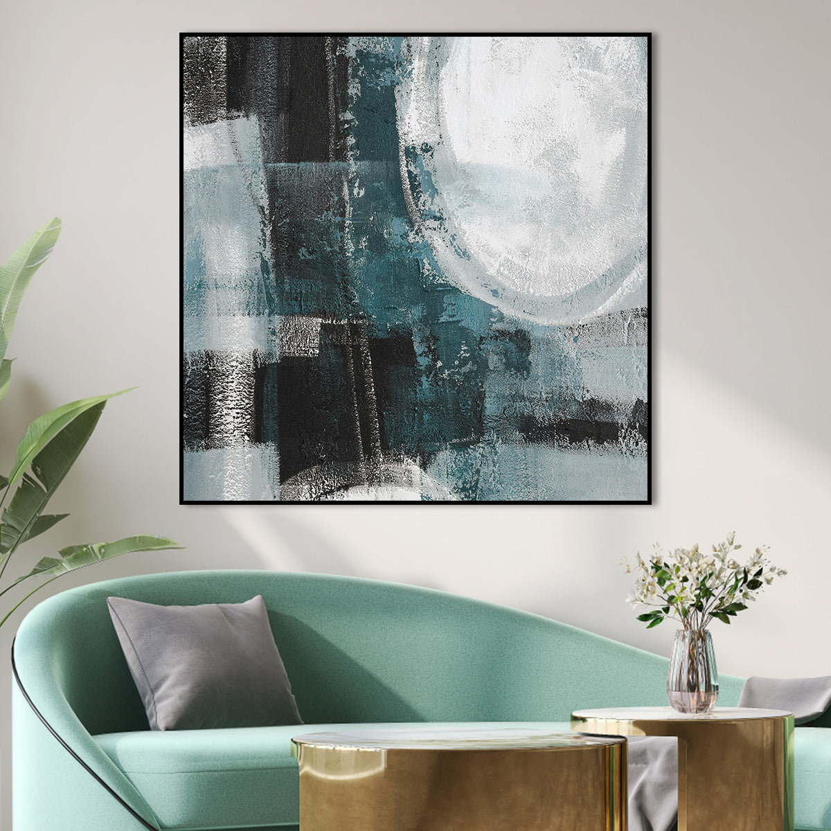Calming Teal Abstract Art for Modern Home Decor