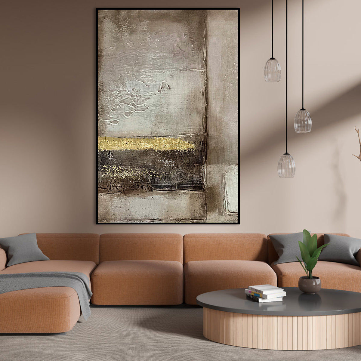 Abstract Golden Horizon Oil Painting for Elegant Home Decor