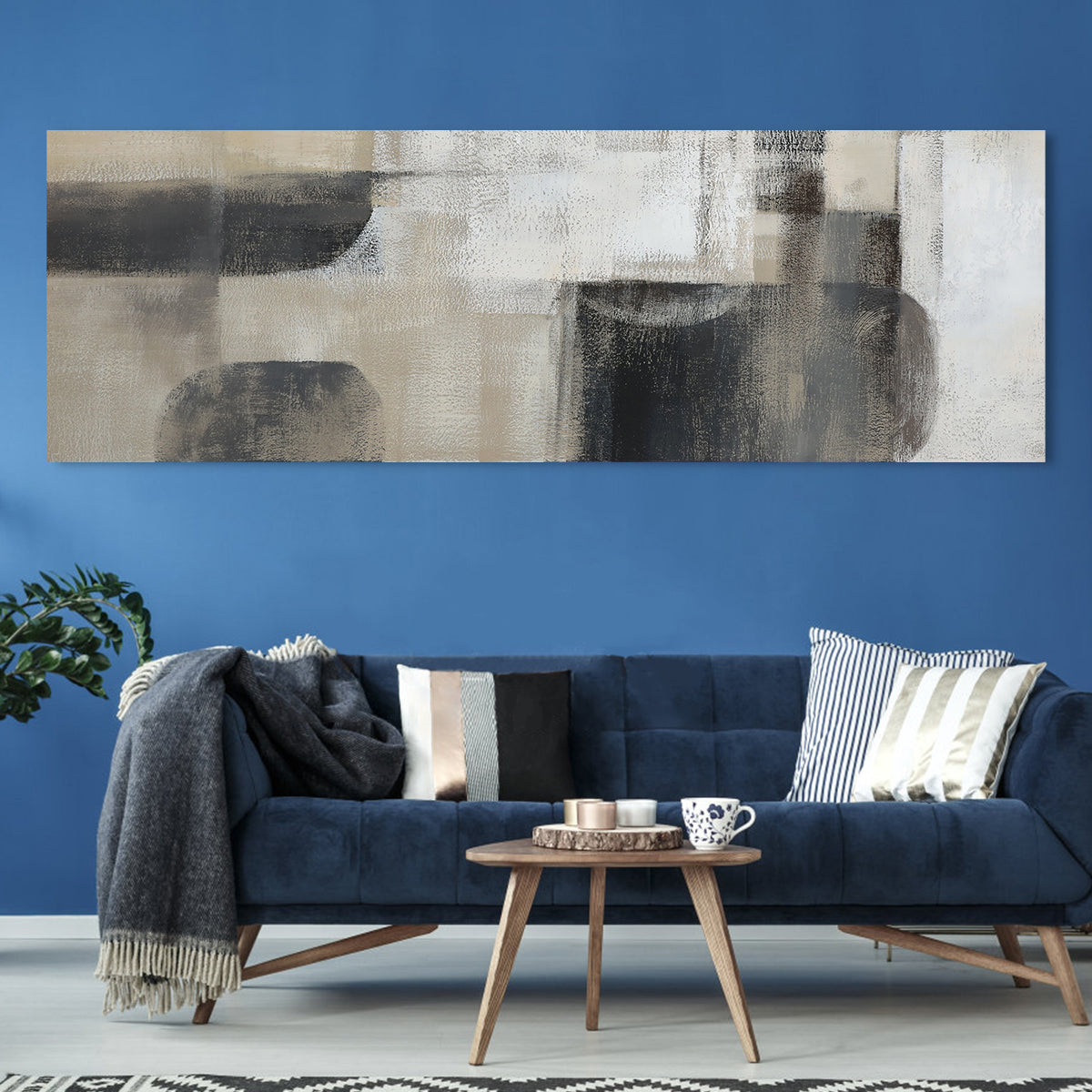 Contemporary Abstract Oil Painting in Beige and Black for Modern Home Decor