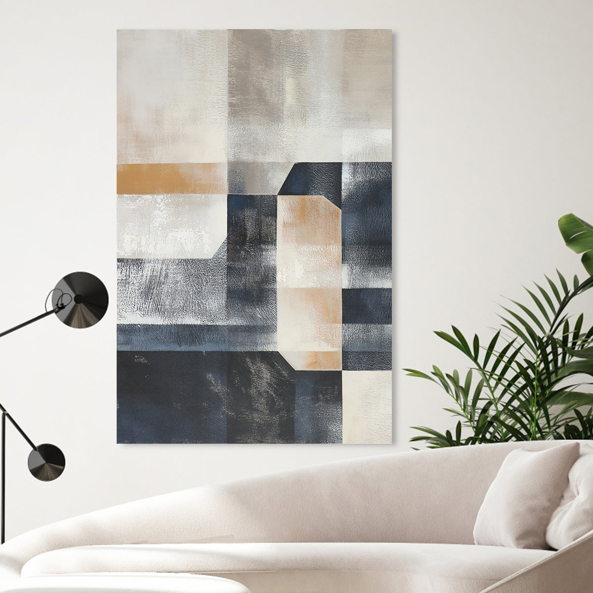 Modern Abstract Urban Art – Geometric Oil Painting for Contemporary Home Decor
