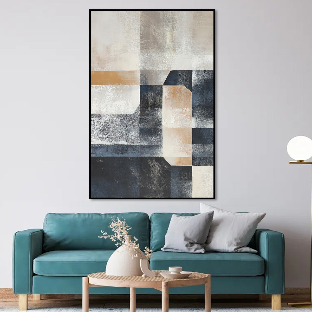 Modern Abstract Urban Art – Geometric Oil Painting for Contemporary Home Decor