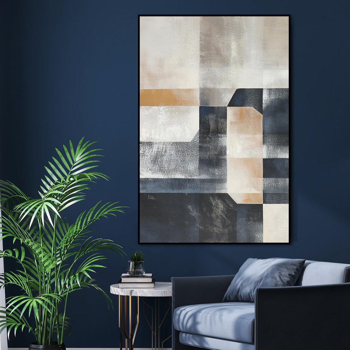 Modern Abstract Urban Art – Geometric Oil Painting for Contemporary Home Decor