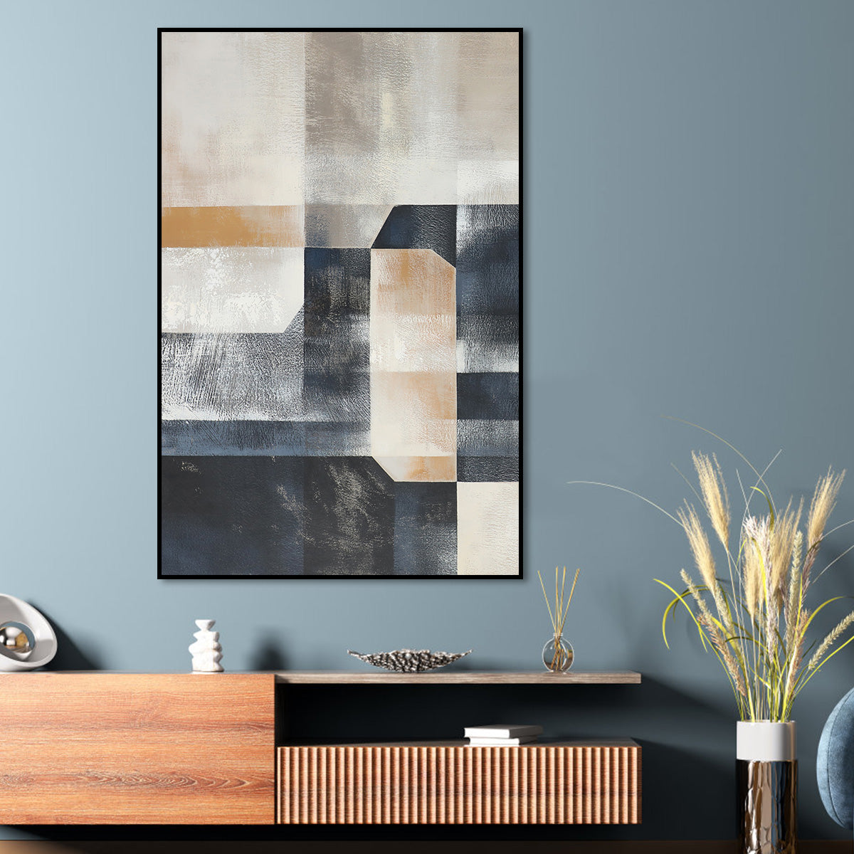 Modern Abstract Urban Art – Geometric Oil Painting for Contemporary Home Decor