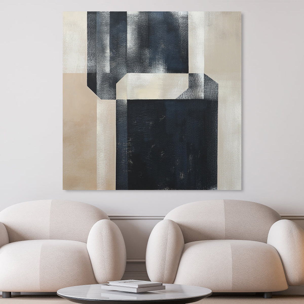 Modern Abstract Geometric Oil Painting for Contemporary Home Decor