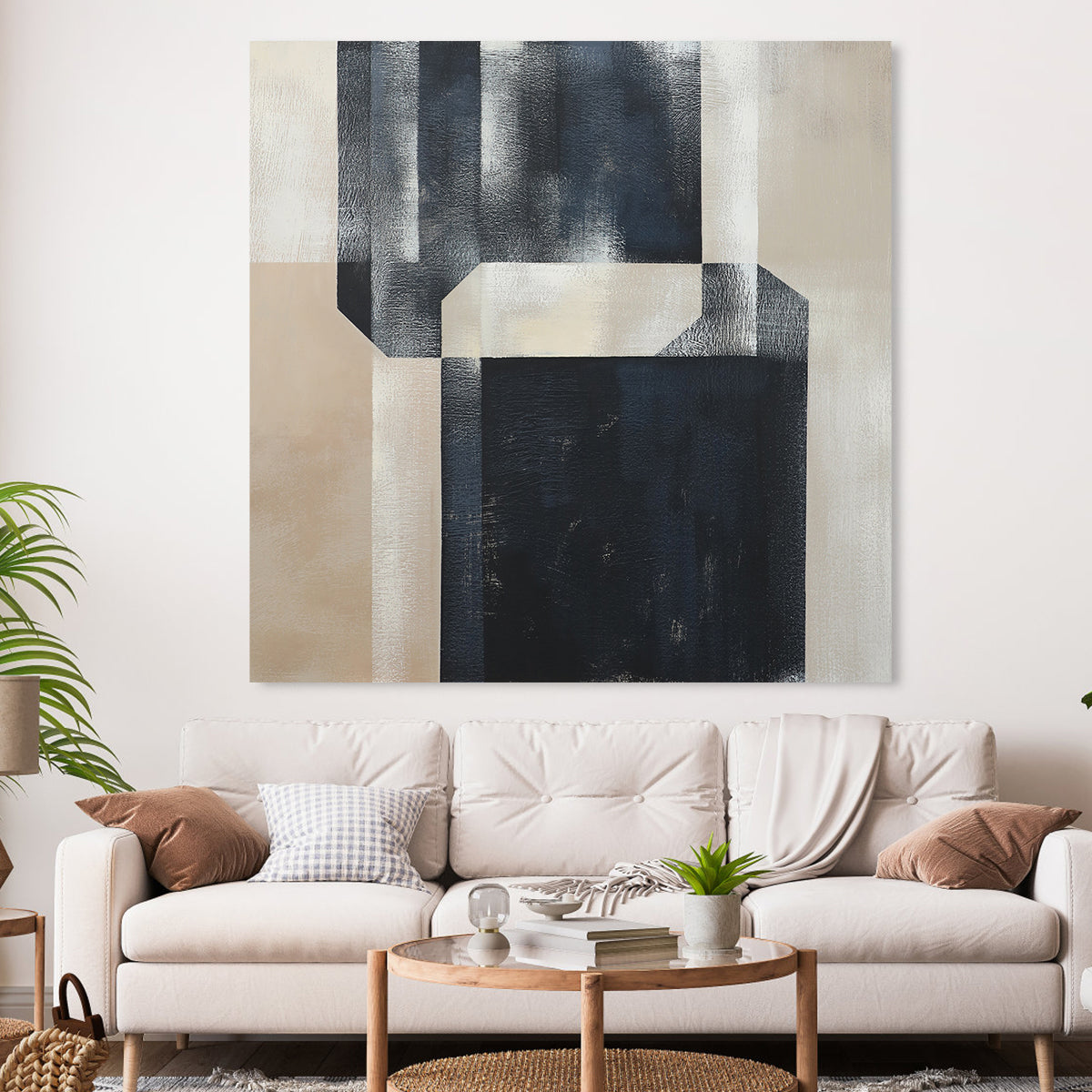 Modern Abstract Geometric Oil Painting for Contemporary Home Decor