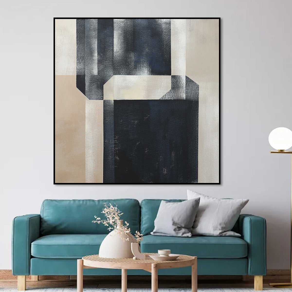 Modern Abstract Geometric Oil Painting for Contemporary Home Decor