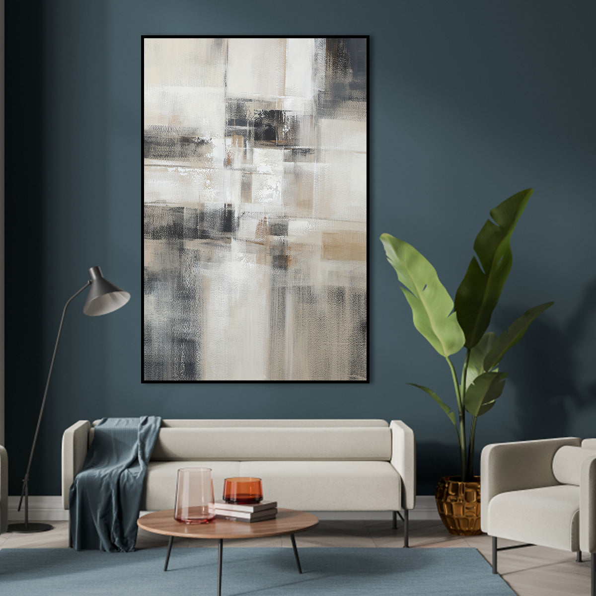 Modern Abstract Oil Painting for Tranquil Home Decor and Minimalist Aesthetics