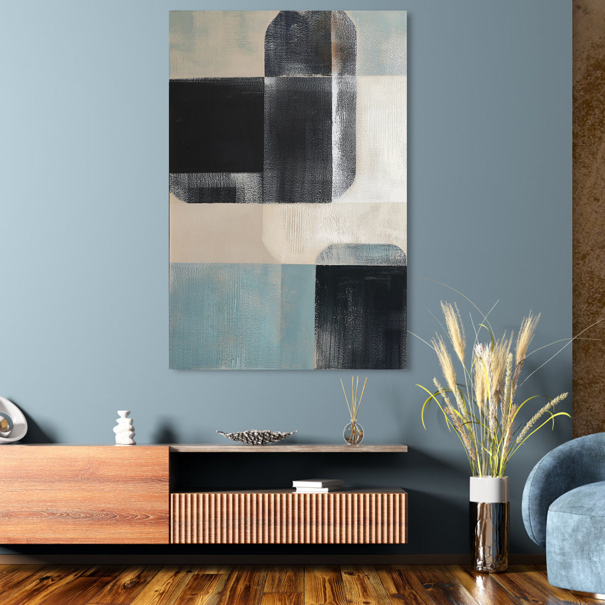 Sophisticated Abstract Geometric Oil Painting for Modern Home Decor