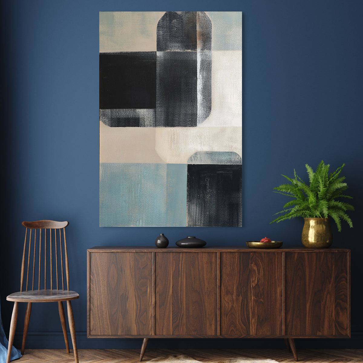 Sophisticated Abstract Geometric Oil Painting for Modern Home Decor