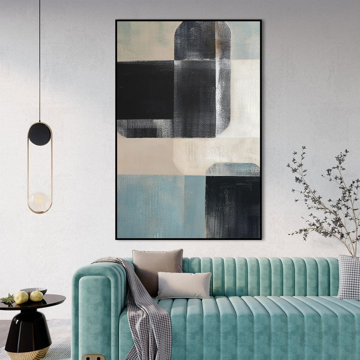 Sophisticated Abstract Geometric Oil Painting for Modern Home Decor