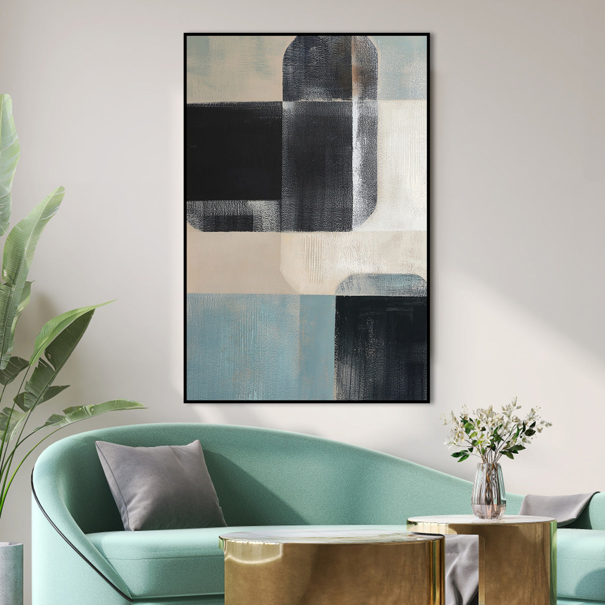 Sophisticated Abstract Geometric Oil Painting for Modern Home Decor