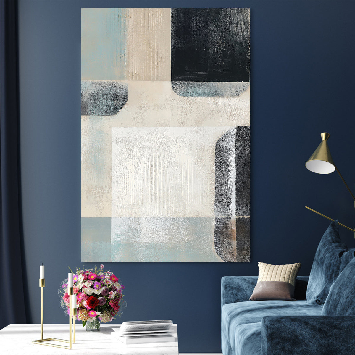Calm Contemporary Geometric Abstract Oil Painting for Modern Home Decor