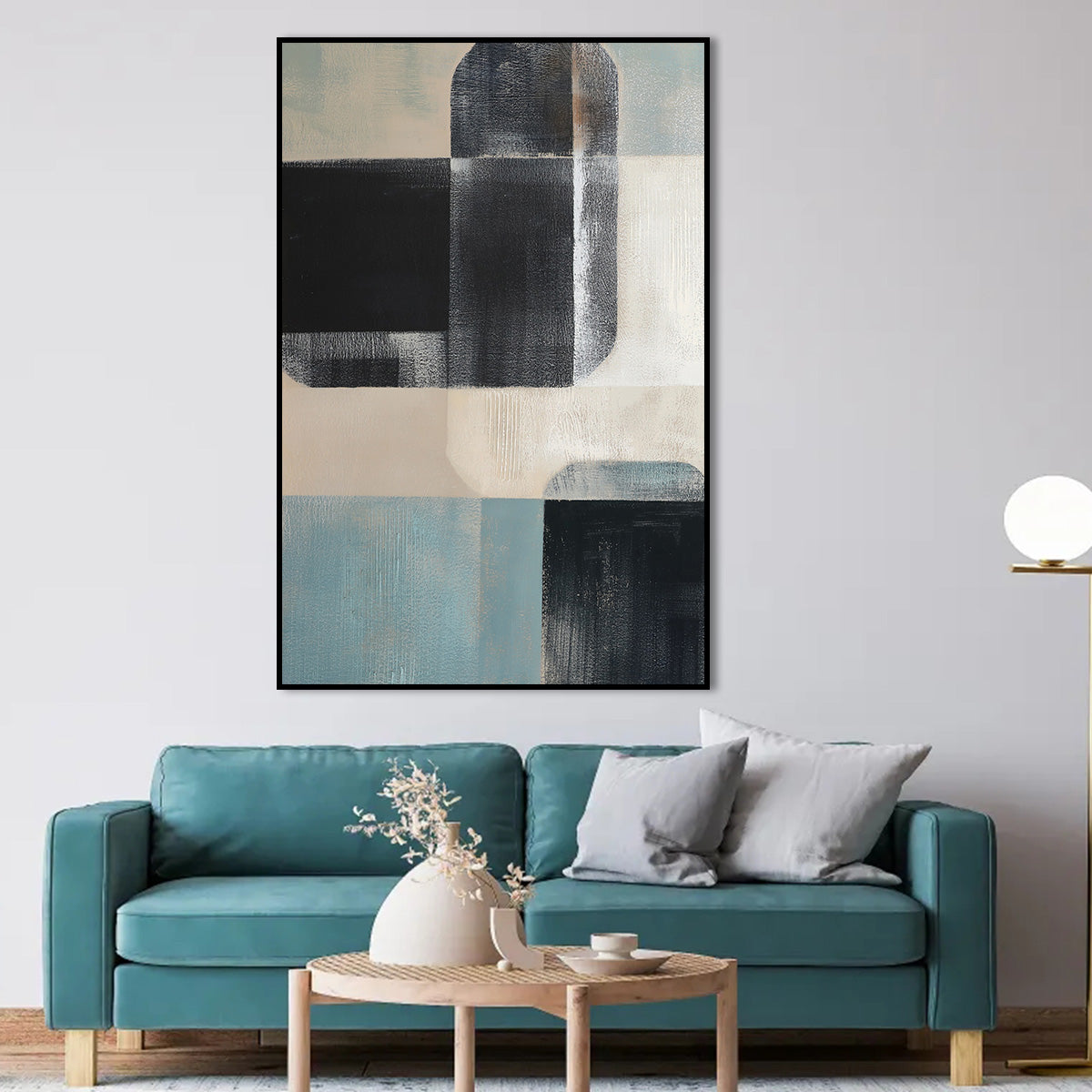 Calm Contemporary Geometric Abstract Oil Painting for Modern Home Decor