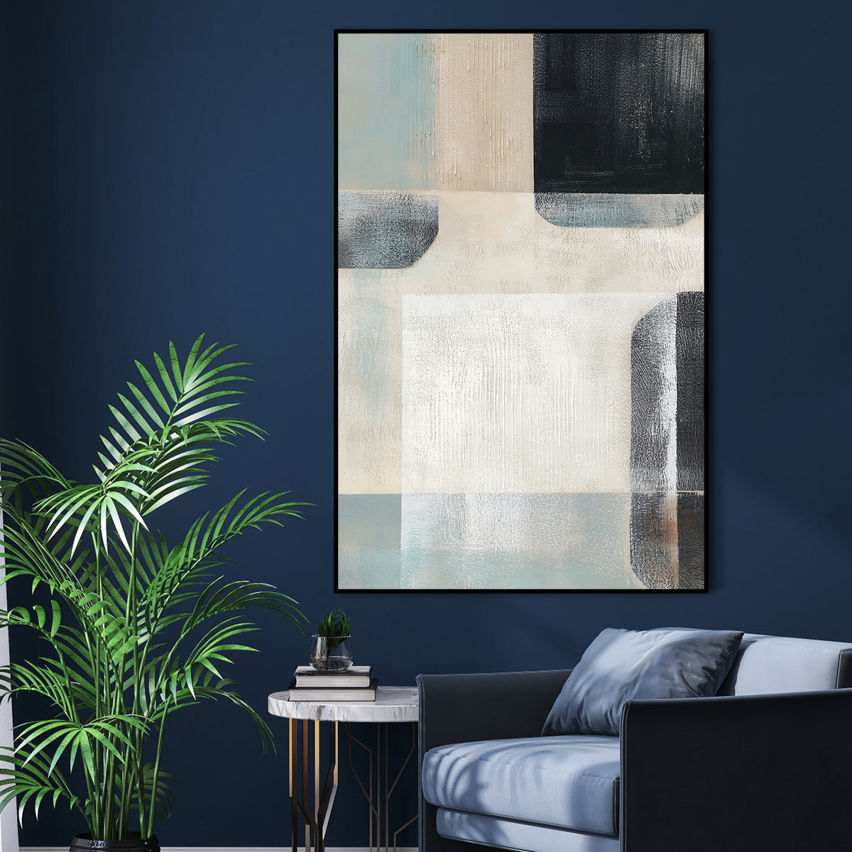 Calm Contemporary Geometric Abstract Oil Painting for Modern Home Decor