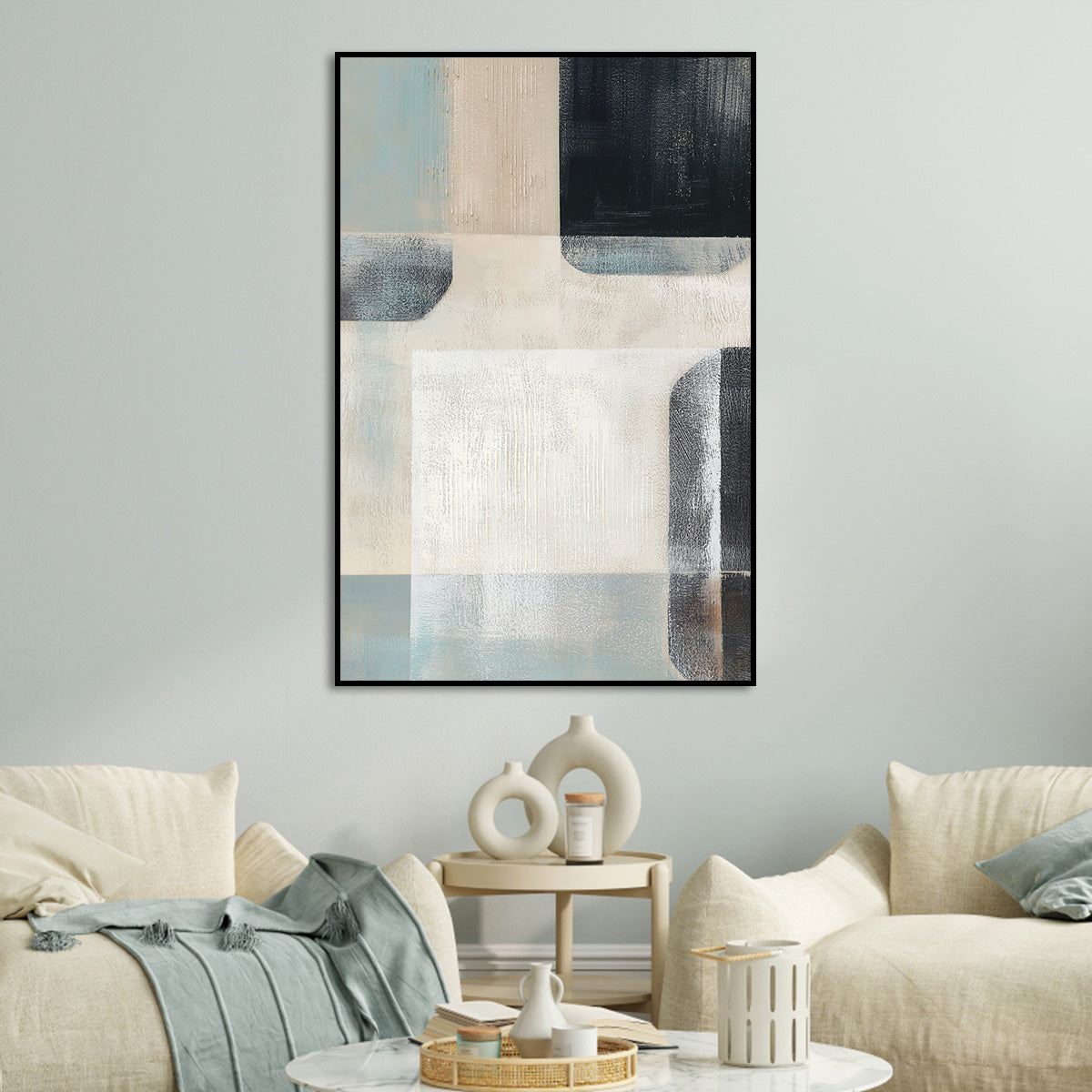 Calm Contemporary Geometric Abstract Oil Painting for Modern Home Decor