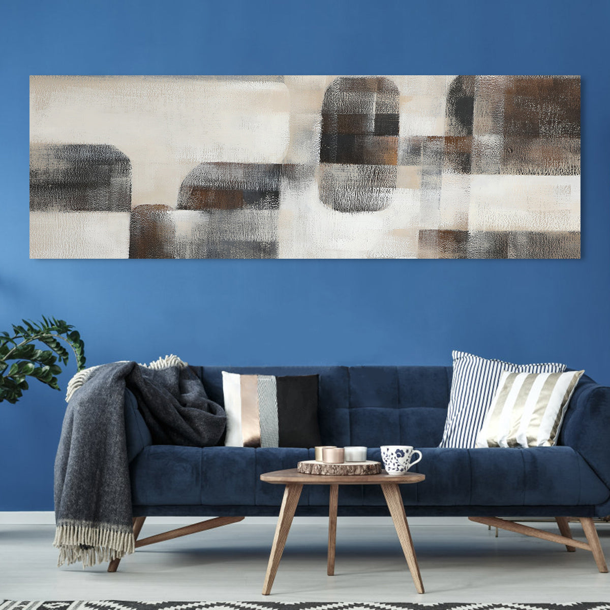 Contemporary Abstract Oil Painting in Neutral Geometric Tones for Modern Decor